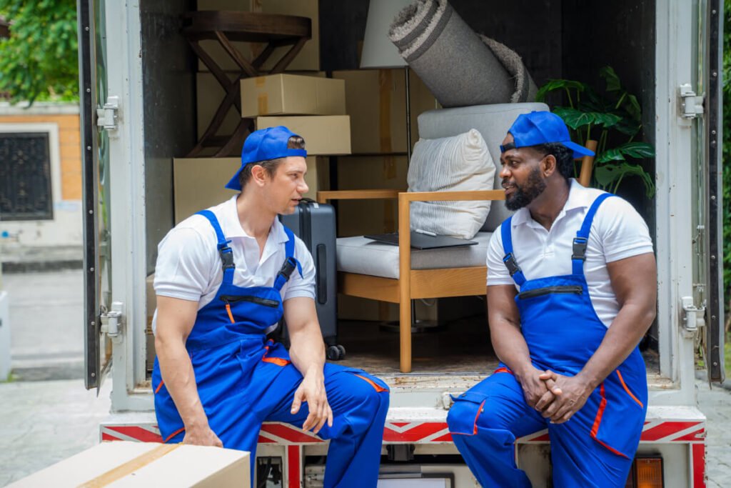 Local moving company in Buffalo NY moving furniture down a narrow staircase